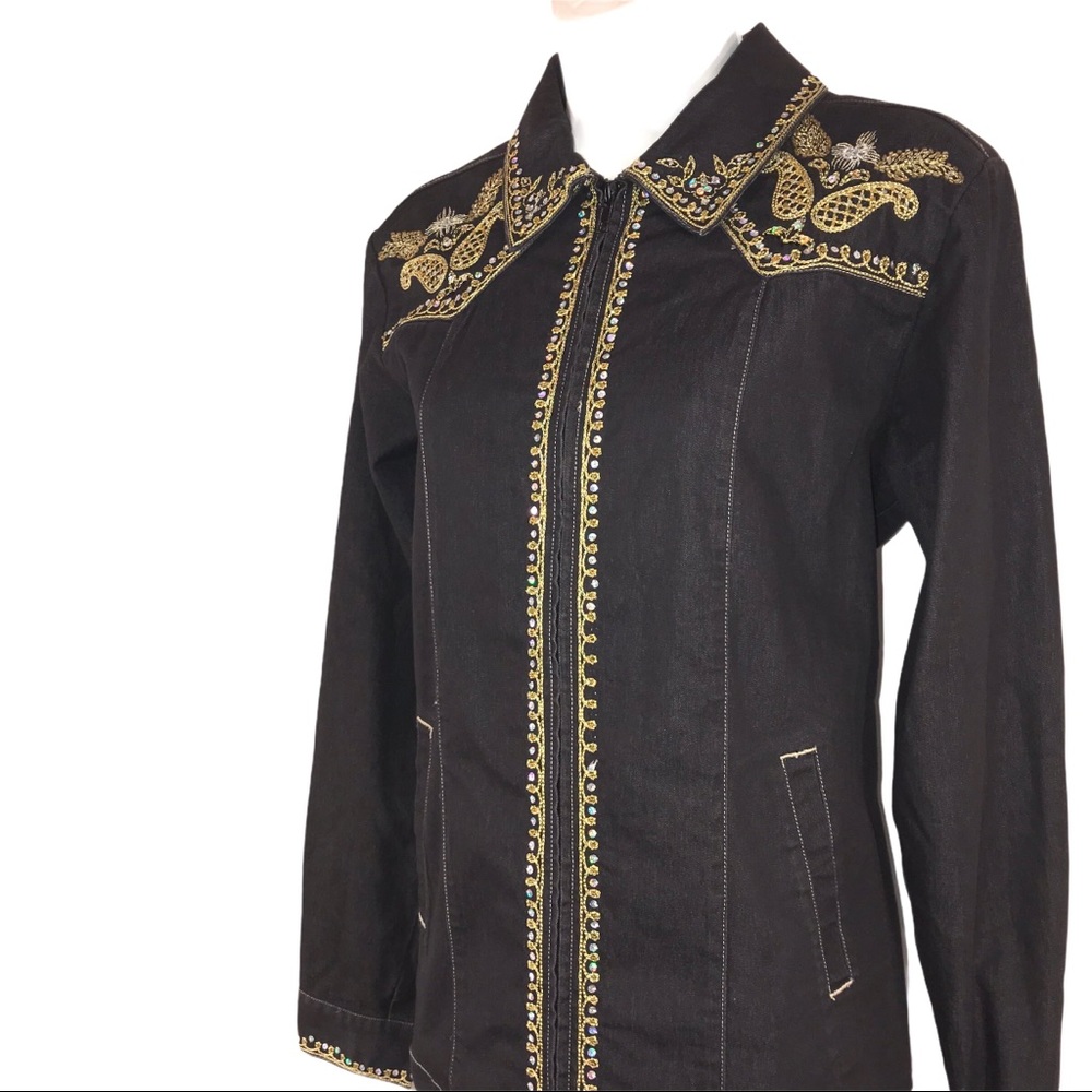 Victor Costa Embroidered Denim Jacket - Picture 3 of 13